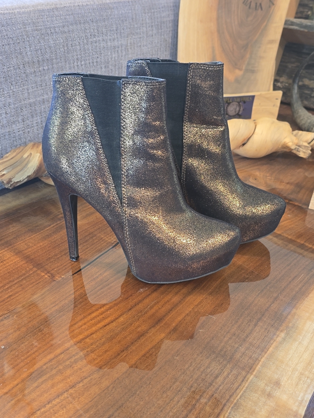 Rock & Republic Metallic Charcoal Platform Ankle Boots